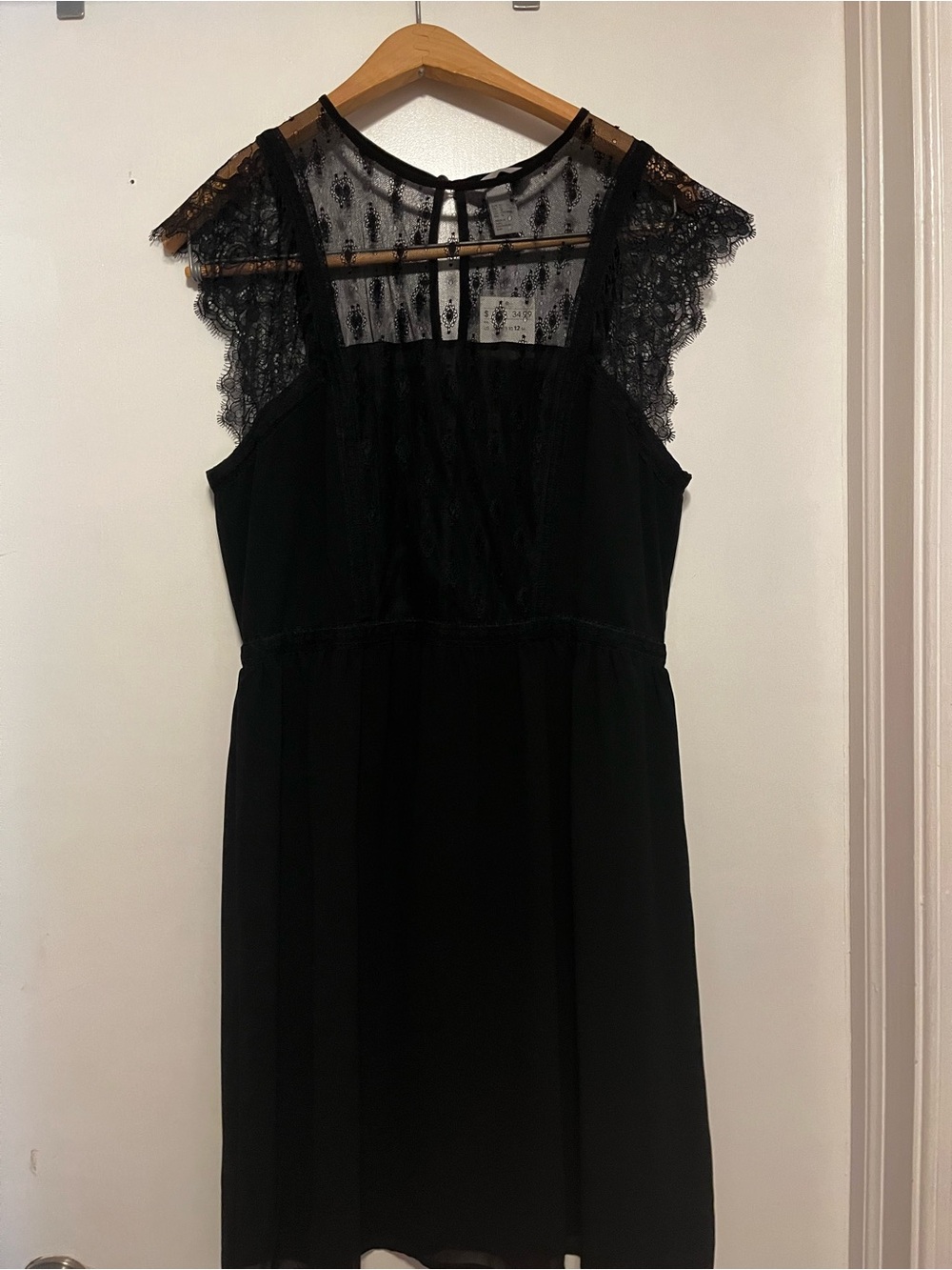H&M Black Lace-Trim Midi Dress